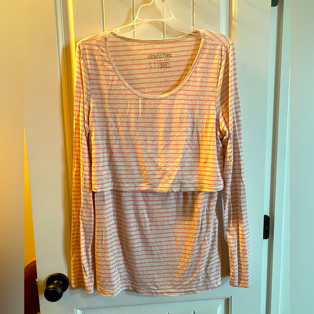 Like new Latched Mama Essential Long sleeve nursing top, rose stripe